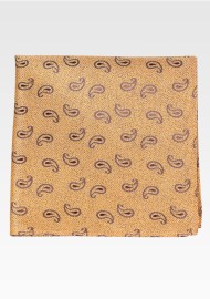Vintage Golden Pocket Square with Embroidered Paisley