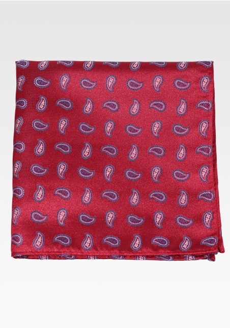 Paisley Pocket Square in Wine, Blue, Silver