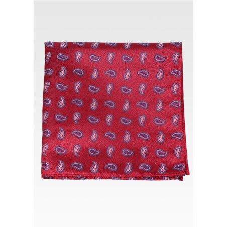 Paisley Pocket Square in Wine, Blue, Silver
