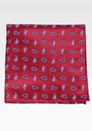Paisley Pocket Square in Wine, Blue, Silver