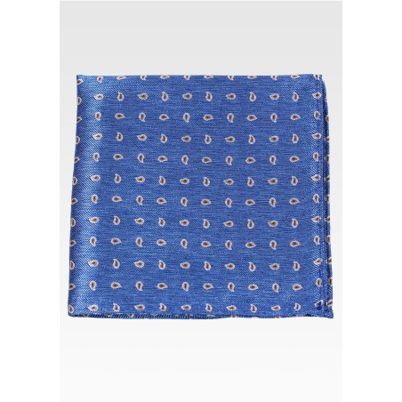 Denim Blue Pocket Square with Detailed Bronze Paisley