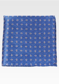 Denim Blue Pocket Square with Detailed Bronze Paisley