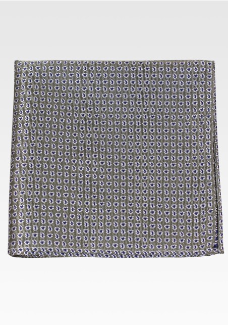 Olive Green and Silver Paisley Pocket Square