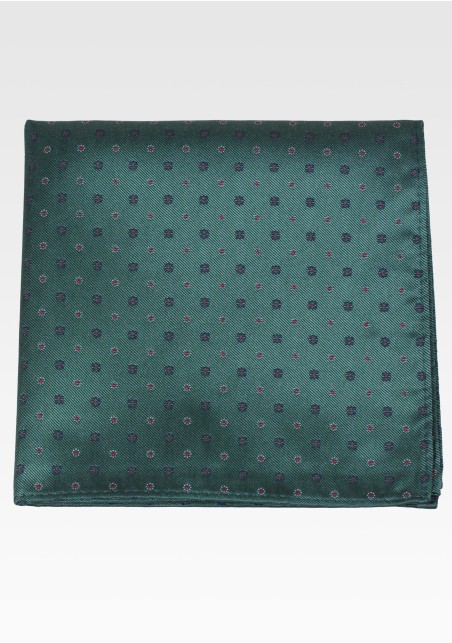Floral Suit Pocket Square in Dark Green with Blue Florals