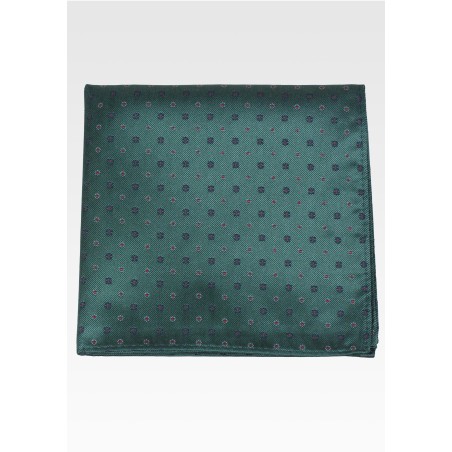 Floral Suit Pocket Square in Dark Green with Blue Florals
