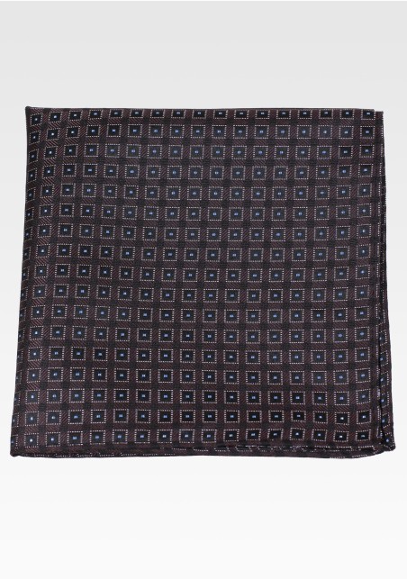 Black Designer Pocket Square with Woven Box Check Design