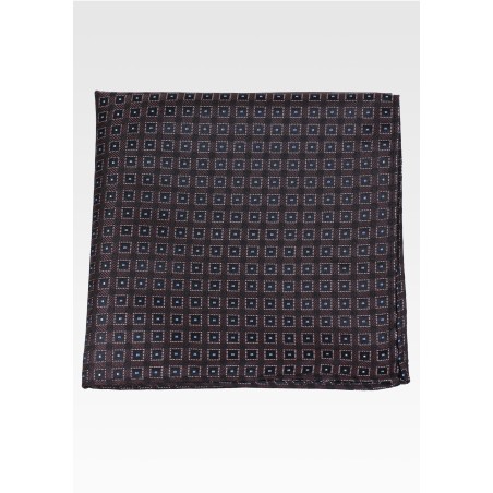 Black Designer Pocket Square with Woven Box Check Design