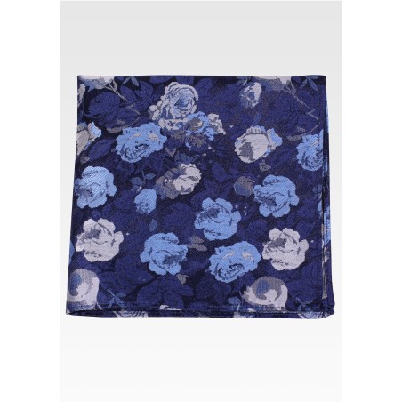 Blue Designer Pocket Square with Large Roses