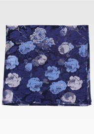 Blue Designer Pocket Square with Large Roses