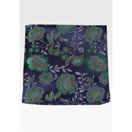 Navy and Kelly Green Floral Pocket Square