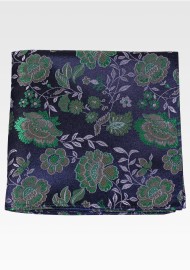Navy and Kelly Green Floral Pocket Square