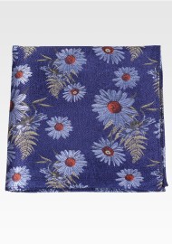 Blue Pocket Square with Large Woven Floral Design
