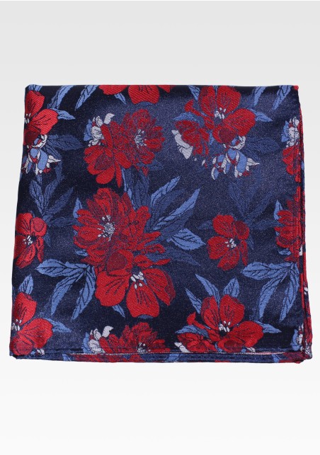 Dark Navy and Cherry Red Mens Floral Pocket Hanky