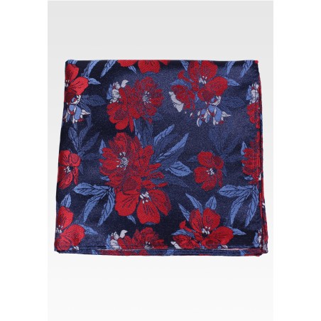 Dark Navy and Cherry Red Mens Floral Pocket Hanky