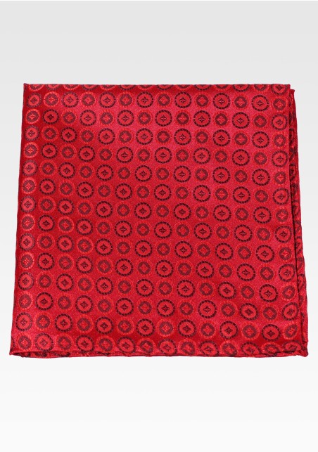 Crimson Red Foulard Weave Medallion Pocket Square