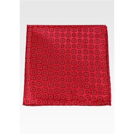 Crimson Red Foulard Weave Medallion Pocket Square