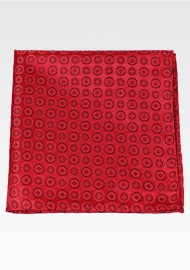 Crimson Red Foulard Weave Medallion Pocket Square