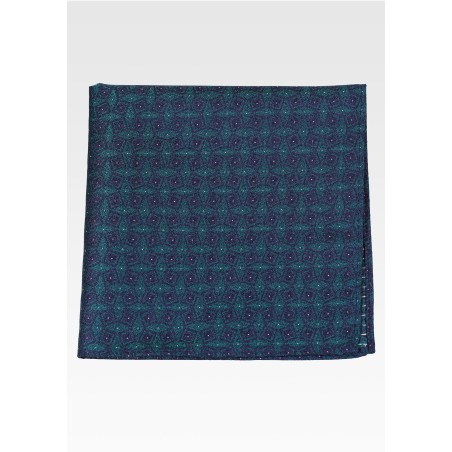 Geometric Check Woven Pocket Square in Oasis Green and Navy