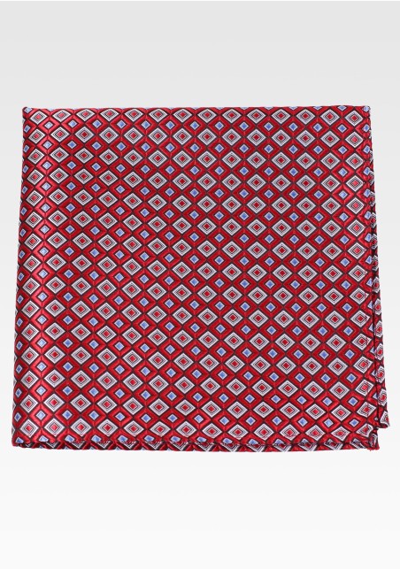 Red Pocket Square with Diamond Checks in Lilac and White