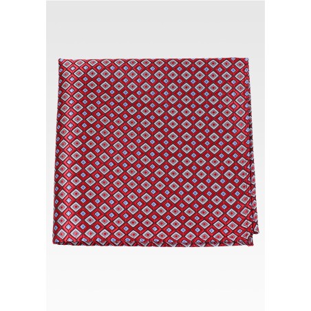 Red Pocket Square with Diamond Checks in Lilac and White