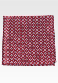 Red Pocket Square with Diamond Checks in Lilac and White