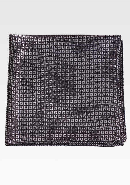 Pocket Square with Geometric Check in Charcoal Gray