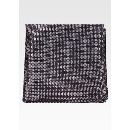 Pocket Square with Geometric Check in Charcoal Gray