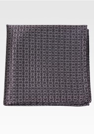 Pocket Square with Geometric Check in Charcoal Gray
