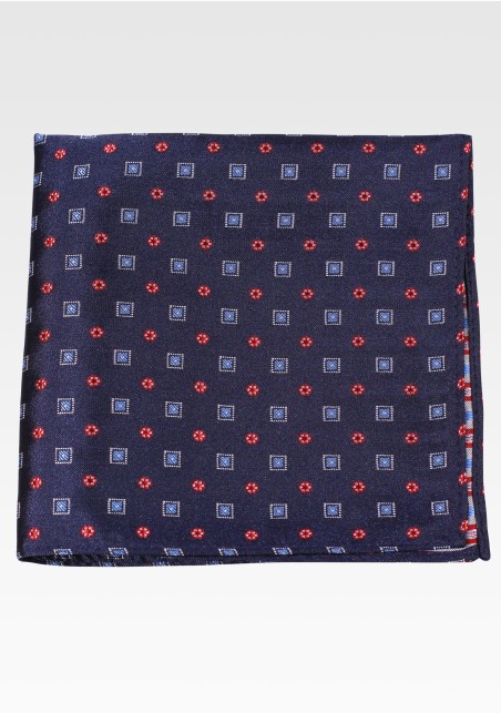 Navy Blue and Crimson Red Mens Pocket Square