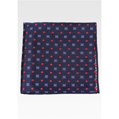 Navy Blue and Crimson Red Mens Pocket Square
