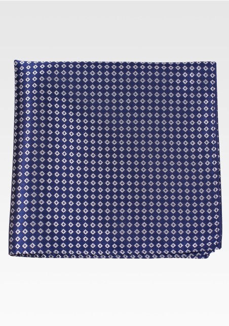Blue and Silver Check Pocket Square