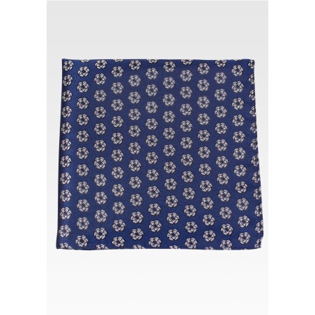 Navy Pocket Square with Silver Embroidered Roses