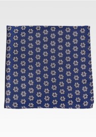 Navy Pocket Square with Silver Embroidered Roses