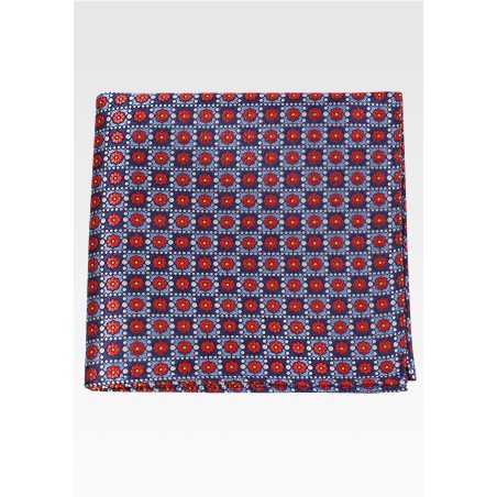 Blue Checkered Pocket Square with Red Florals