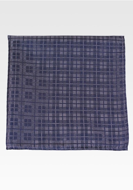 Checkered Pocket Square in Navy and Matte Gray
