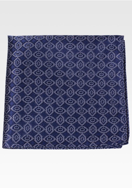 Navy and Gray Pocket Square with Woven Geometric Design