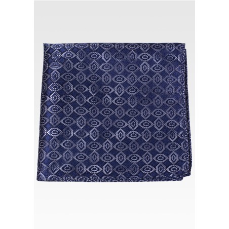 Navy and Gray Pocket Square with Woven Geometric Design