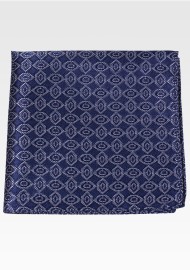 Navy and Gray Pocket Square with Woven Geometric Design