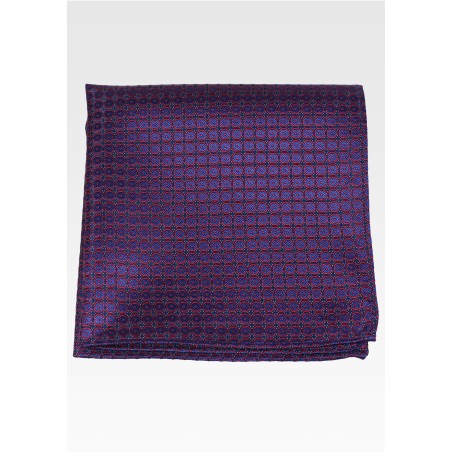 Navy Pocket Square with Fine Woven Circle Design in Red