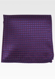 Navy Pocket Square with Fine Woven Circle Design in Red