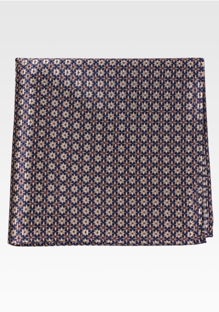 Micro Tartan Check Pocket Square in Navy, Tan, Cream