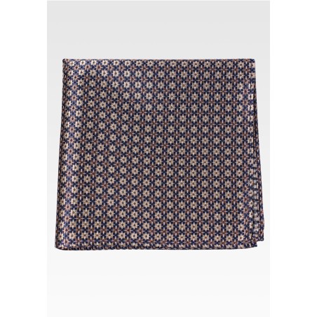 Micro Tartan Check Pocket Square in Navy, Tan, Cream