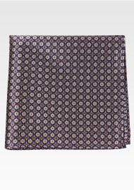 Micro Tartan Check Pocket Square in Navy, Tan, Cream