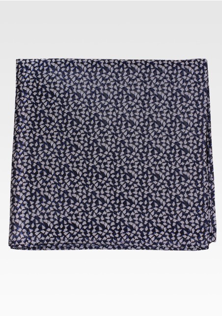 Navy Pocket Square with Tiny Silver Triangles