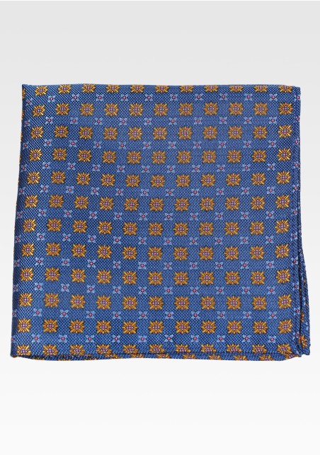 Blue Pocket Square with Amber Blue Foulard Design