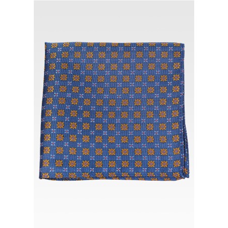 Blue Pocket Square with Amber Blue Foulard Design