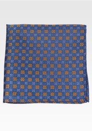 Blue Pocket Square with Amber Blue Foulard Design