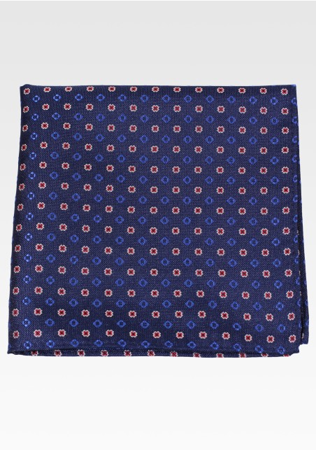 Dress Blue Pocket Square with Intricate Foulard Weave