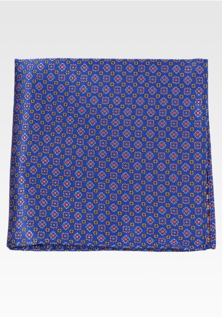 Intricate Woven Floral Hanky in Classic Navy with red and Golden Amber