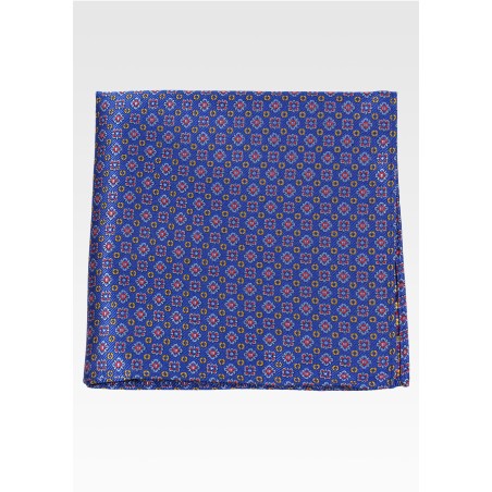 Intricate Woven Floral Hanky in Classic Navy with red and Golden Amber
